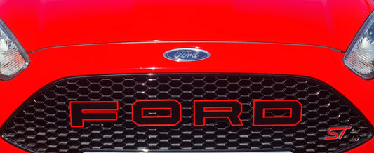 Grill Bumper Badge Colour Outlined Letters Fiesta Focus 120mm x 65mm X4